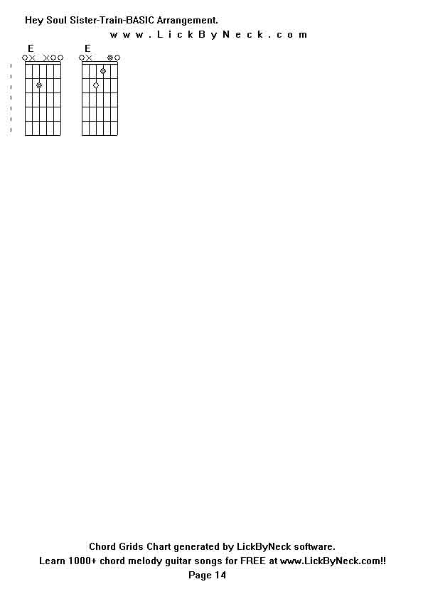 Chord Grids Chart of chord melody fingerstyle guitar song-Hey Soul Sister-Train-BASIC Arrangement,generated by LickByNeck software.